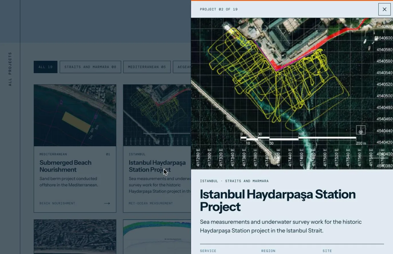 A project drawer open on the Haydarpasa Station project