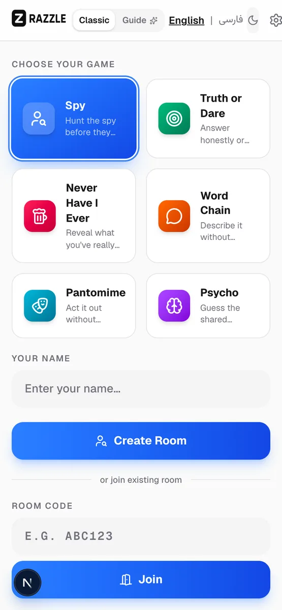 The R4zzle home screen on a phone