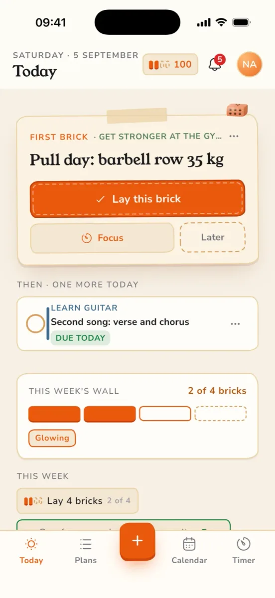 Targela's Today screen on iOS